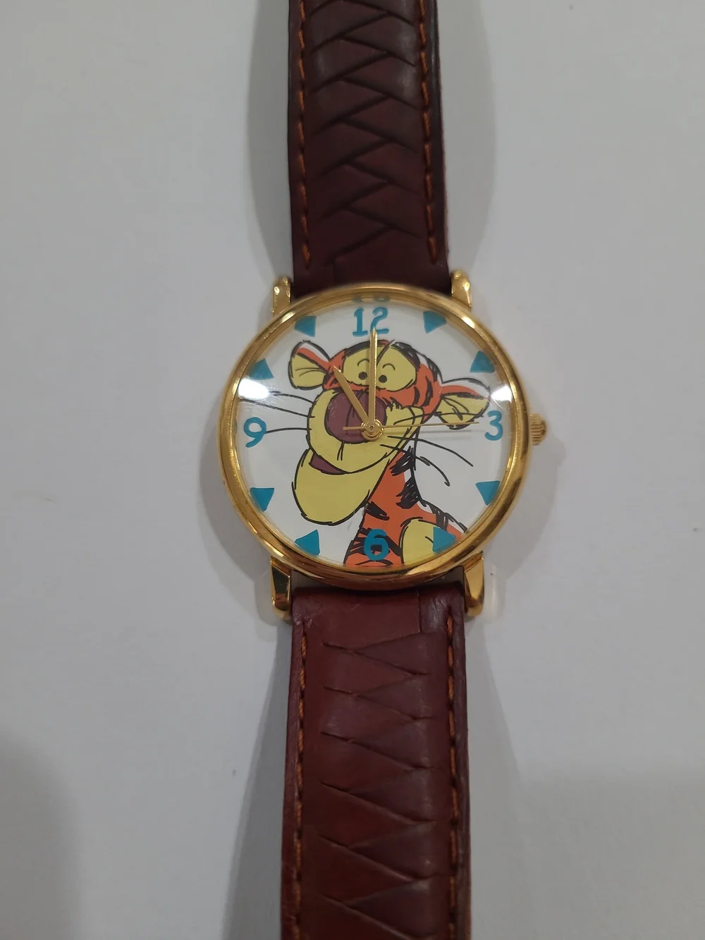 Timex Tigger Dial Watch with Gold-Tone Case and Brown Leather Strap